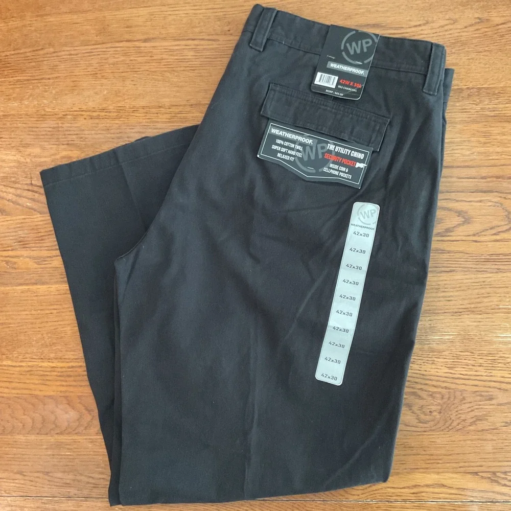 Weatherproof Mens Utility Chino Pants 002 Charcoal Gray‎ 42x30 SCWP706 New